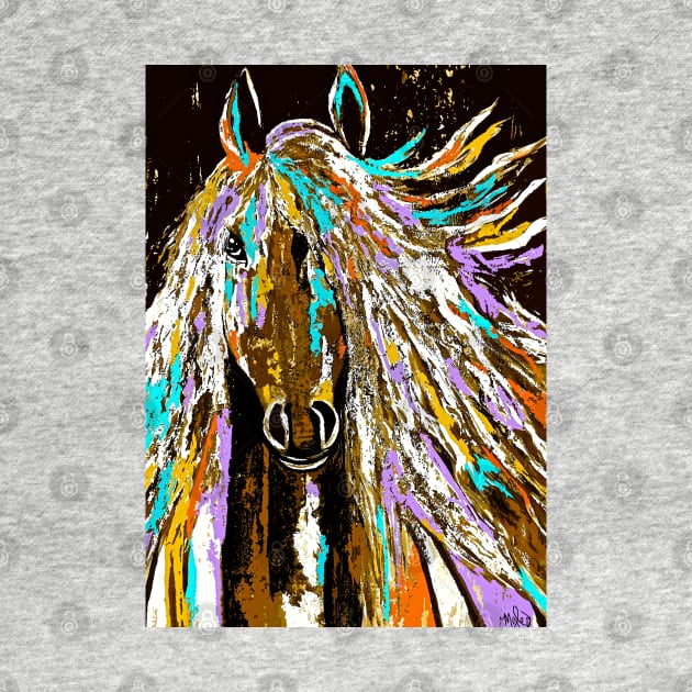 Horse Abstract Brown Blue Gold by Overthetopsm